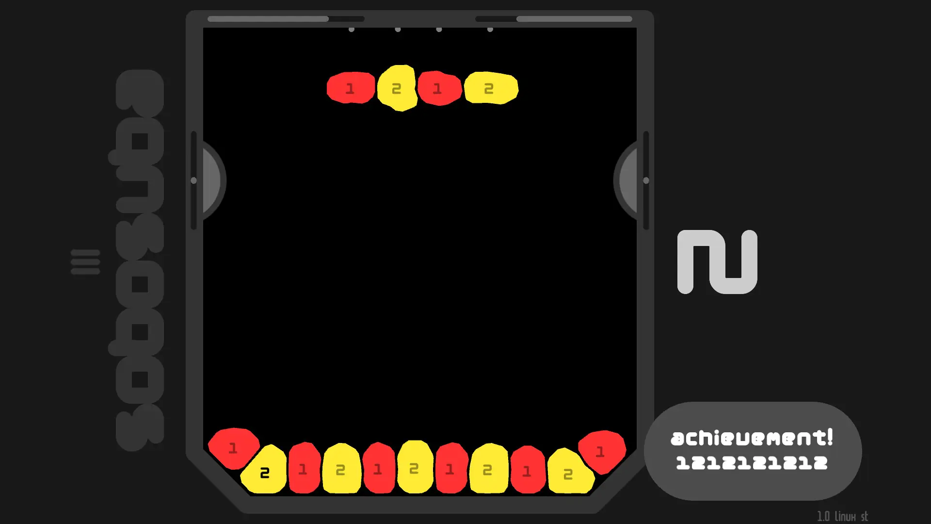 Official sobosuba screenshot with alternating 1 and 2 blobs along the bottom
